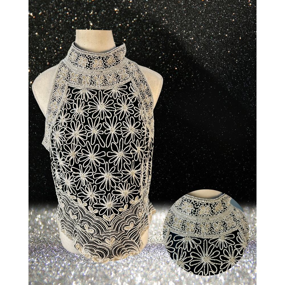 Chic Black and White Floral Lace Button Down Shirt